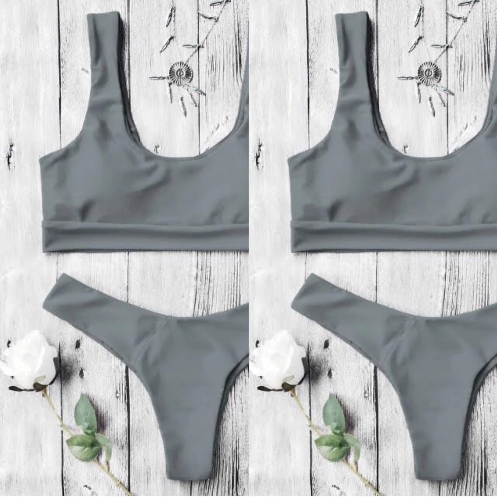 U neck bralette thong bikini - Gray - Small